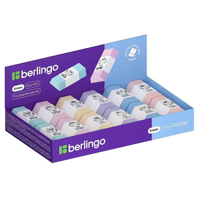 Ластик Berlingo "Pastel", термопластичная резина, цвета ассорти, 50*28*12мм 
