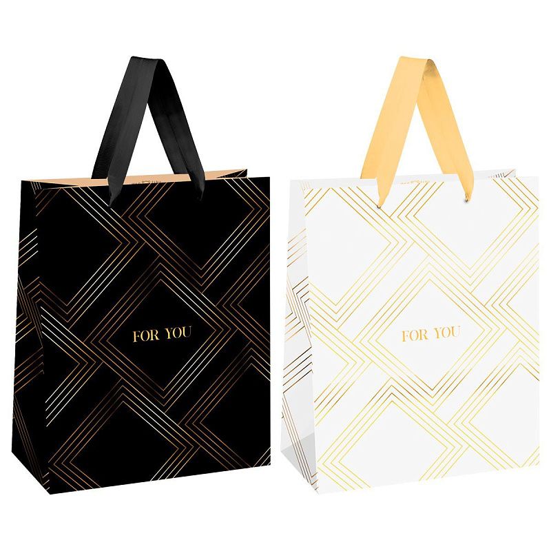 Пакет подарочный 18*23*10см MESHU "Черное и Белое", фольга, матовая ламинация, ассорти