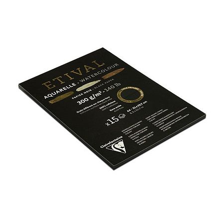Альбом для акварели, 15л., А4, на склейке Clairefontaine "Etival", 300г/м2, торшон, холод. пресс., черный