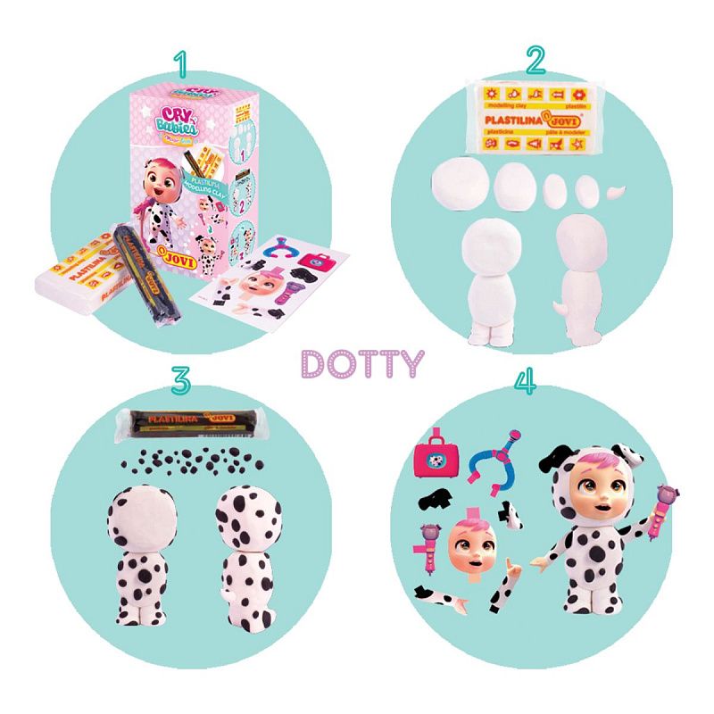 Набор с пластилином Cry Babies JOVI, 2 бруска 2-х цветов 15 и 50 гр, трафарет из картона , ассорти (Coney, Lady, Dotty, Lala)