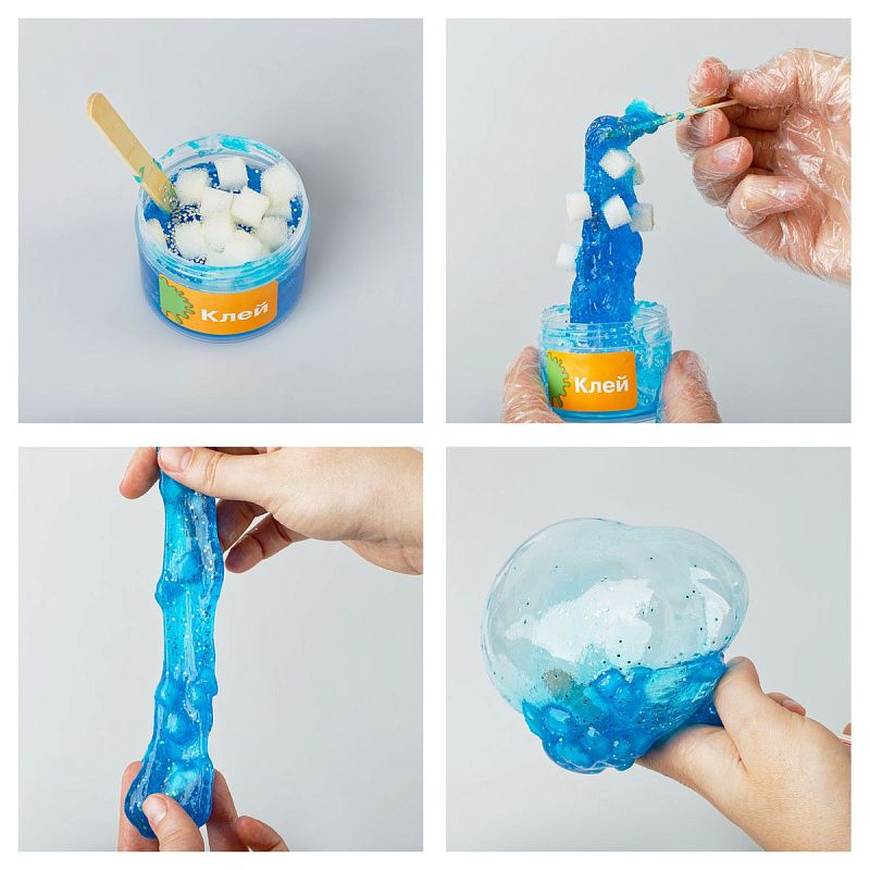 Набор для создания слайма ТРИ СОВЫ Slime party "Водная стихия", голубой, наполнение - кубики и блестки, аромат малина, картонная коробка