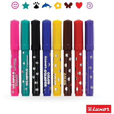 Фломастеры-штампы Luxor "Color Stamper", 08цв., смываемые, картон, европодвес