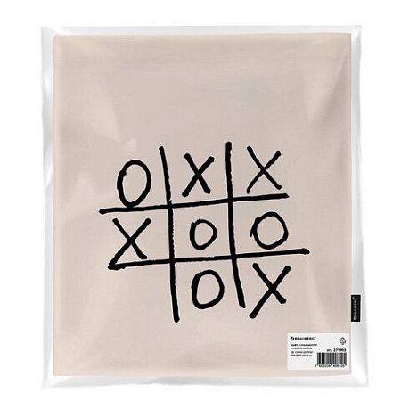 Сумка-шоппер BRAUBERG PREMIUM, канвас, 40х35 см, на кнопке, карман, бежевый, "Tic-tac-toe", 271902 