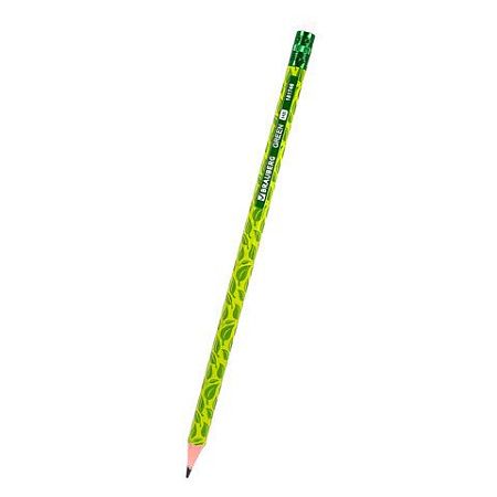 Карандаш чернографитный BRAUBERG "GREEN", 1 шт., HB, с ластиком, пластиковый, ассорти, 181746 