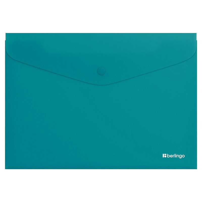 Папка-конверт на кнопке Berlingo "Soft Touch", А4, 200мкм, софт-тач, бирюзовая