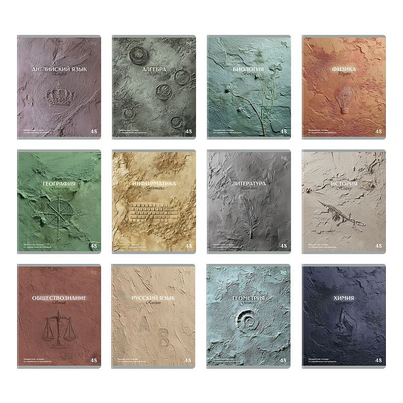 Комплект (12 шт.) предметных тетрадей 48л. BG "Печать времени", тиснение