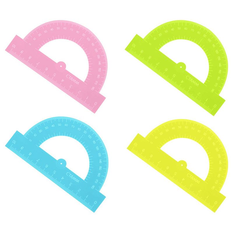 Транспортир 10см, 180° СТАММ, пластиковый, отливная шкала, прозрачный, неоновые цвета, ассорти 