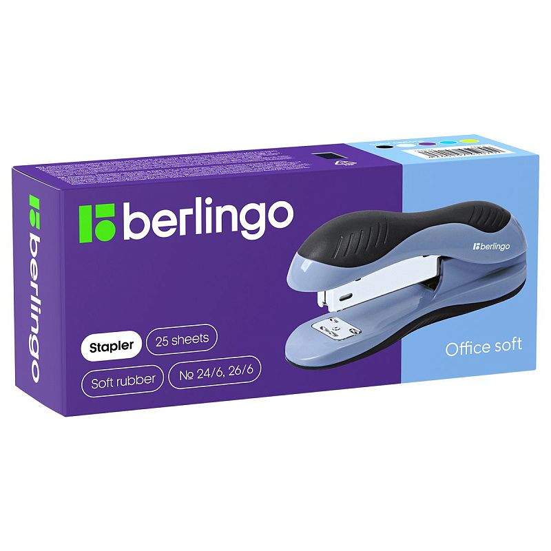 Степлер №24/6, 26/6 Berlingo "Office Soft" до 25л., пластиковый корпус, черный
