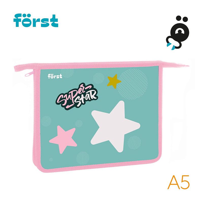 Папка для тетрадей 1 отделение, А5 Först "Super star", 240*205*40мм, пластик, на молнии 