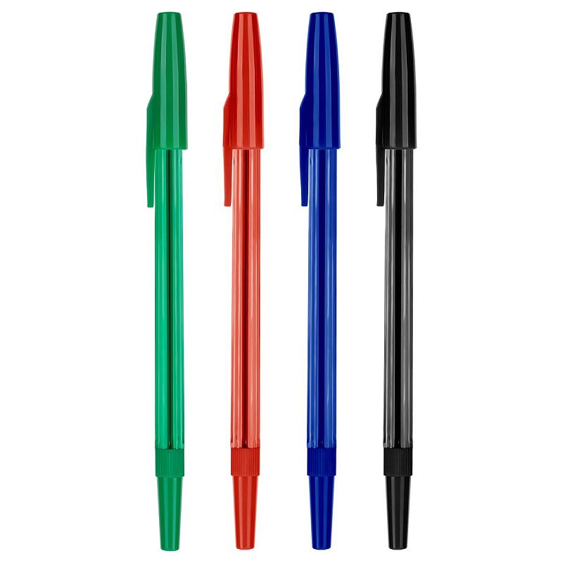 Набор шариковых ручек СТАММ "049" 4шт., 04цв., 0,7мм, тонированный корпус, пакет с европодвесом 