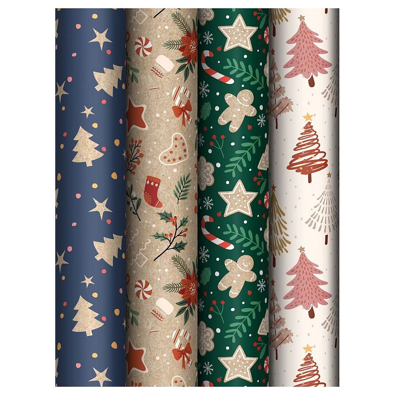 Упаковочная бумага глянц. 70*100см, MESHU "Ginger cookies", 70г/м2, ассорти 4 дизайна