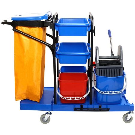 УЦЕНКА - Тележка уборочная OfficeClean Professional ведра 2*20л, 2*11л, отжим, держ. д/мешка, мешок, 2поддона