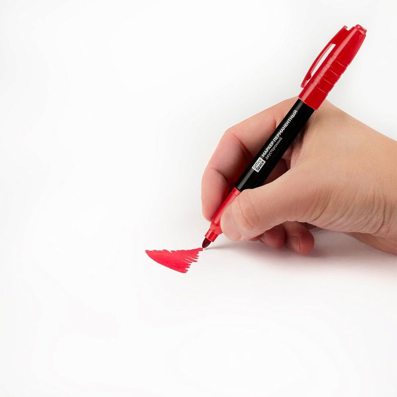 Маркер перманентный OfficeSpace двусторонний, красный, круглый наконечник, 2/4мм 