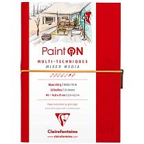 Скетчбук для смешанных техник 32л., А5 Clairefontaine "Paint ON", на сшивке, мелкозерн., резинка, кожзам, 250г/м2