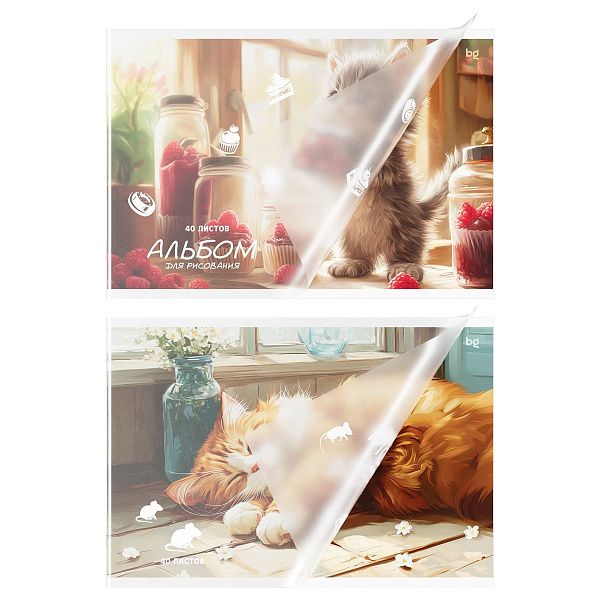 Альбом для рисования 40л., А4, на скрепке BG "Усы, лапы и хвост", пластиковая обложка