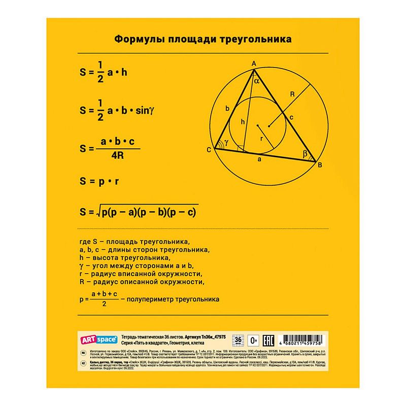 Тетрадь предметная 36л. ArtSpace "Пять в квадрате"- Геометрия, эконом