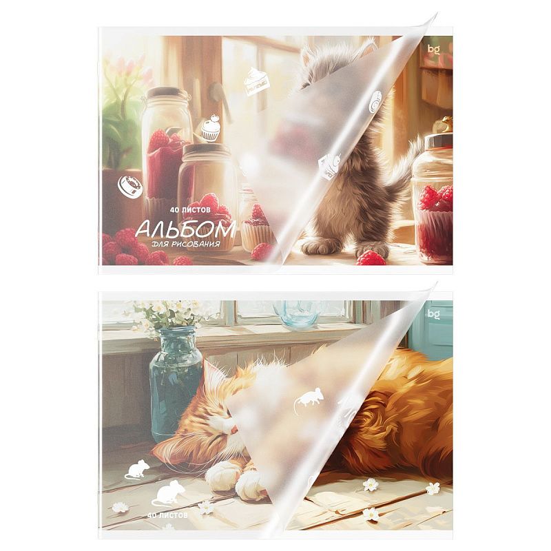 Альбом для рисования 40л., А4, на скрепке BG "Усы, лапы и хвост", пластиковая обложка