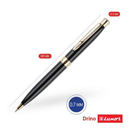 Ручка шариковая Luxor "Drino" синяя, 0,7мм, корпус черный/золото, кнопочный механизм, футляр 