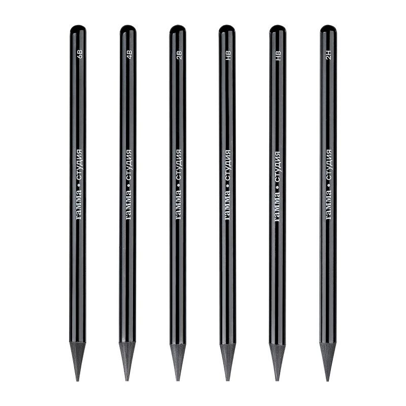 Набор карандашей цельнографитных ч/г Гамма "Студия" 6шт., 6B-2H, метал. упаковка 