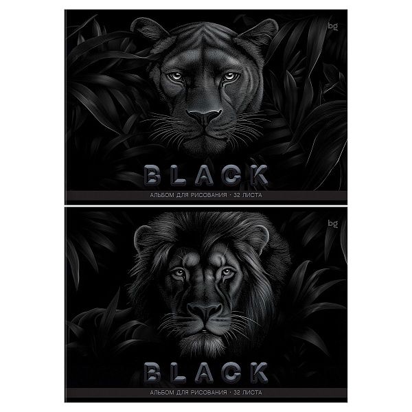 Альбом для рисования 32л., А4, на скрепке BG "Just black", soft-touch ламинация, выб. лак