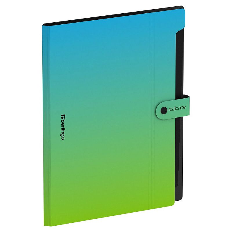 Папка 12 отделений Berlingo "Radiance", А4, 600мкм, на кнопке, голубой/зеленый градиент 