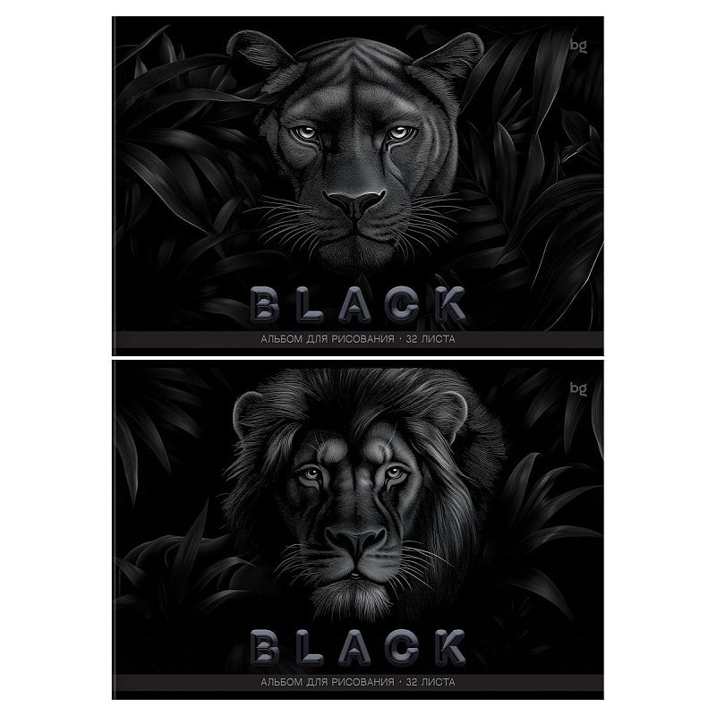 Альбом для рисования 32л., А4, на скрепке BG "Just black", soft-touch ламинация, выб. лак