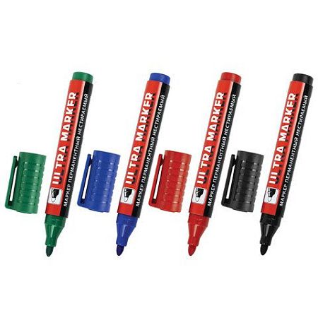 Маркеры перманентные BRAUBERG ULTRA MARKER, НАБОР 4 ЦВЕТА, круглый наконечник 3,5 мм, 152208 
