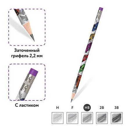 Карандаш чернографитный ЮНЛАНДИЯ "МАШИНКИ", 1 шт., HB, с ластиком, корпус с печатью, 181781 