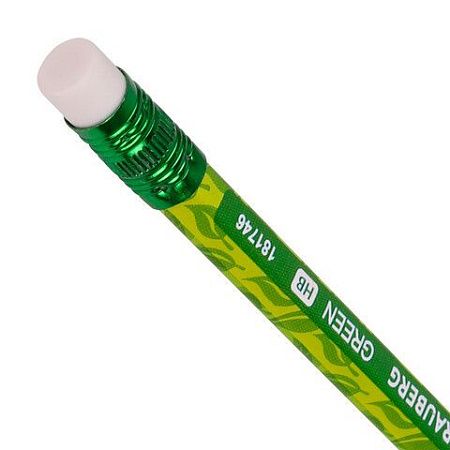 Карандаш чернографитный BRAUBERG "GREEN", 1 шт., HB, с ластиком, пластиковый, ассорти, 181746 