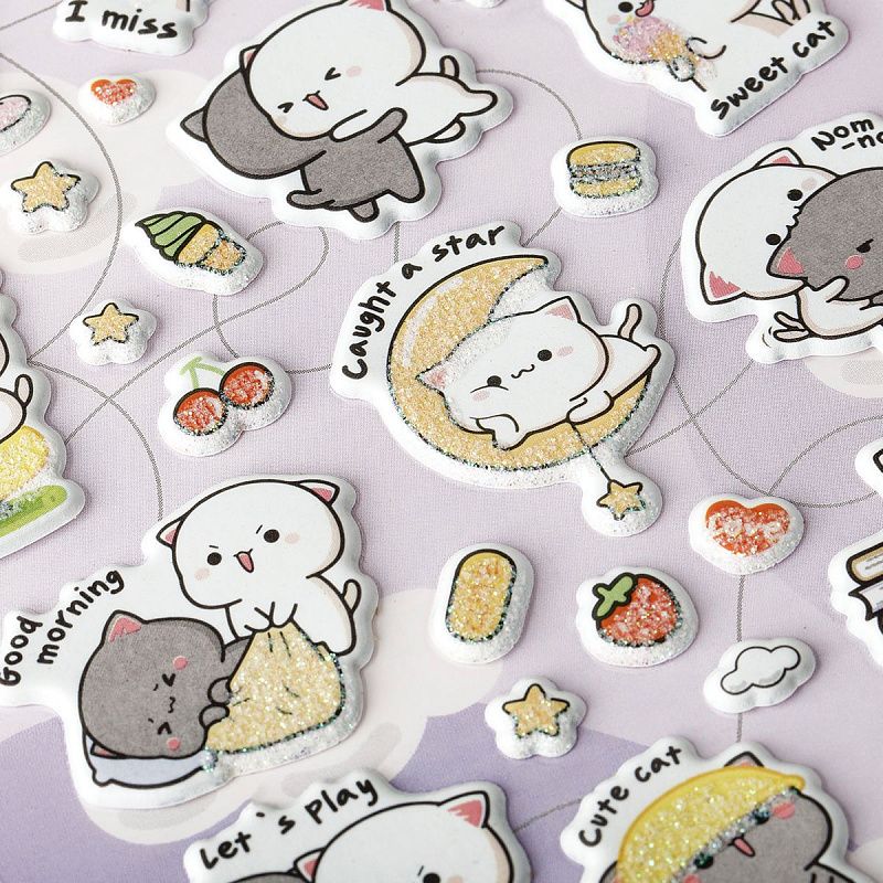 Наклейки объемные MESHU "Cute kittens", 10*23см, с блестками,  пакет европодвес