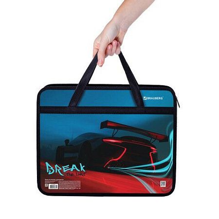 Папка на молнии с ручками BRAUBERG А4, 1 отделение, пластик, 80 мм, "Speed", 270872 