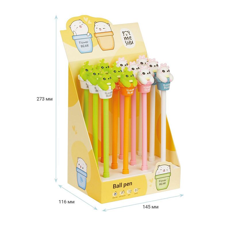 Ручка шариковая MESHU "Flower Bear", синяя, 0,7мм, корпус ассорти, с топпером 