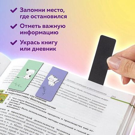 Закладки для книг МАГНИТНЫЕ, "CATS", набор 6 шт., 60x20 мм, BRAUBERG, 113159 