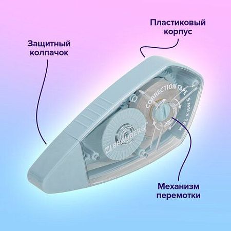 Корректирующая лента BRAUBERG REWIND, 5 мм х 16 м, ВЫГОДНАЯ УПАКОВКА 3 штуки в блистере, механизм перемотки, 272491