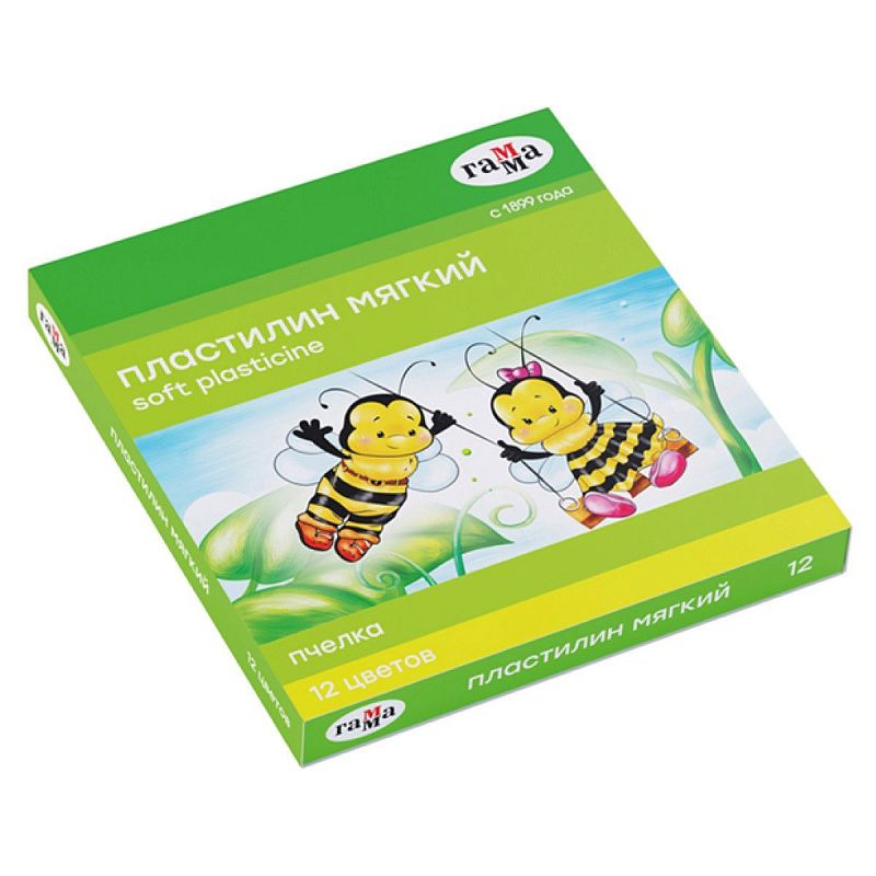 УЦЕНКА - Пластилин восковой мягкий Гамма "Пчелка", 12 цветов, 180г, со стеком, картон. упаковка