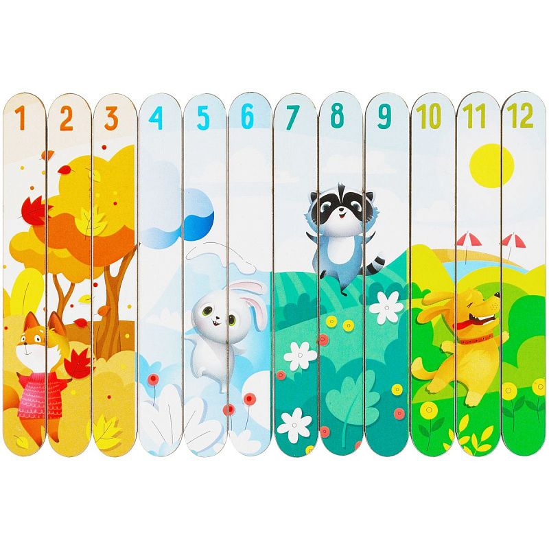 Деревянный пазл - палочки ТРИ СОВЫ "Времена года", 12 деталей на подложке, фанера 