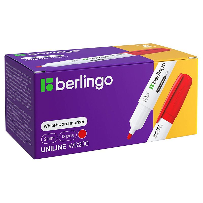 Маркер для белых досок Berlingo "Uniline WB200" красный, пулевидный, 2мм 