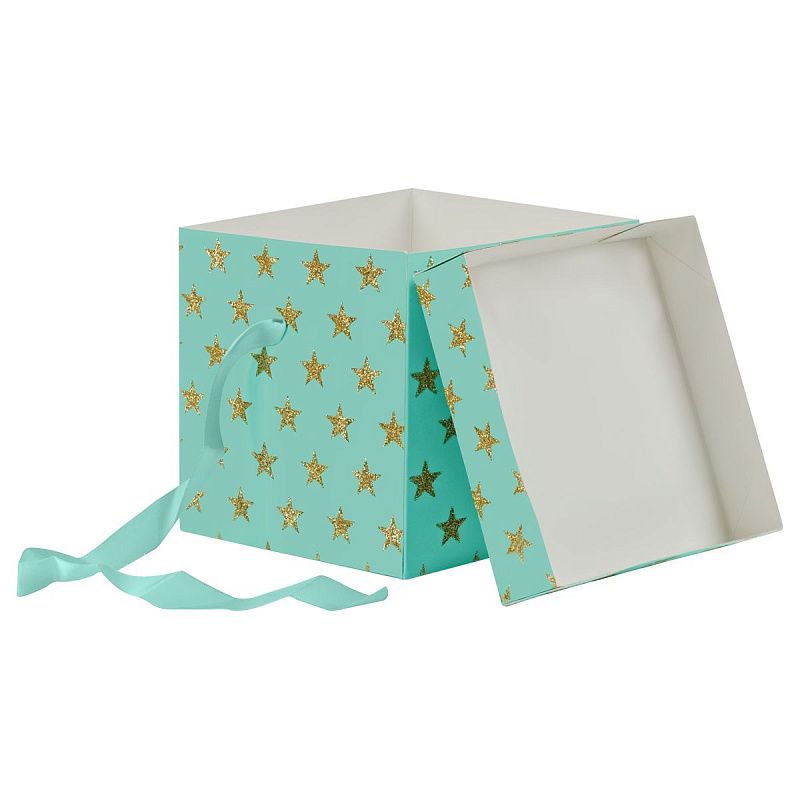 Коробка складная подарочная MESHU "Stars", (15*15*15см), с лентой, отд. блестками