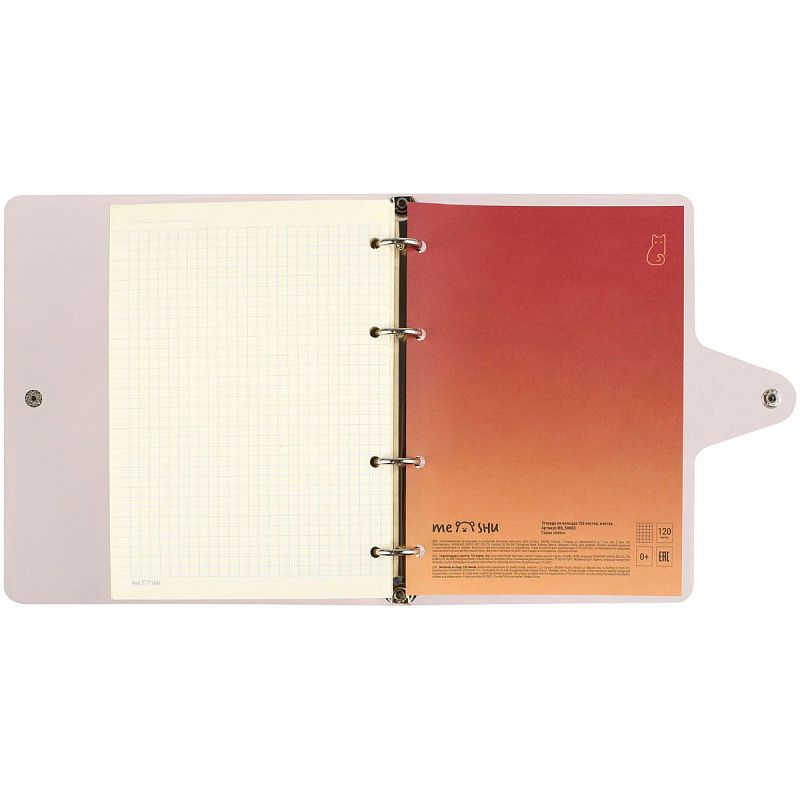 Тетрадь на кольцах 120л., А5, клетка MESHU "Neko", с пластиковой обложкой