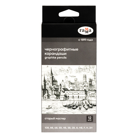 Набор карандашей ч/г Гамма 12шт., 10B-2H, картон. упаковка, европодвес