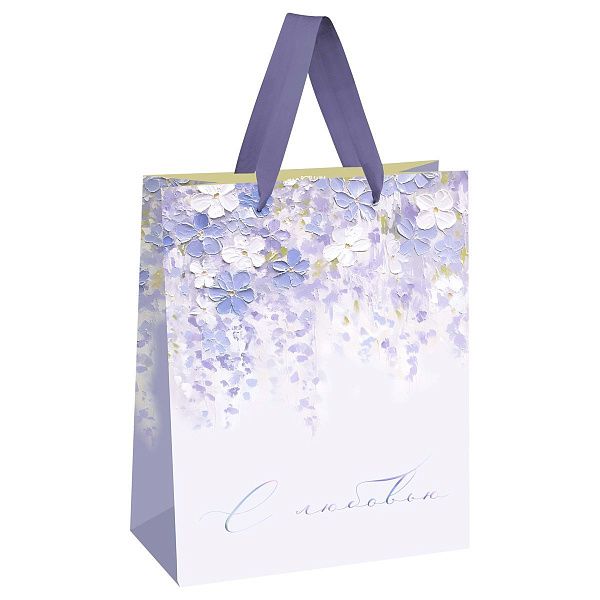Пакет подарочный 33*42*12см MESHU "Purple flowers", матовая ламинация