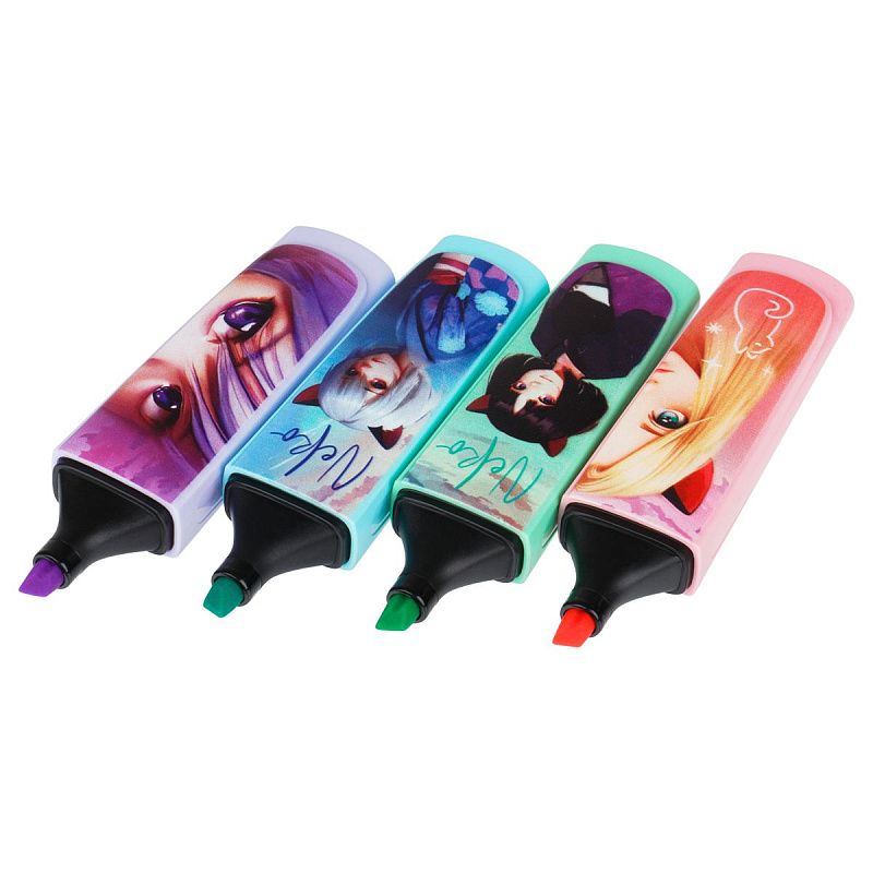 Набор текстовыделителей MESHU "Neko", 04цв., пастельные цвета, 1-5 мм, ПВХ бокс с европодвесом 