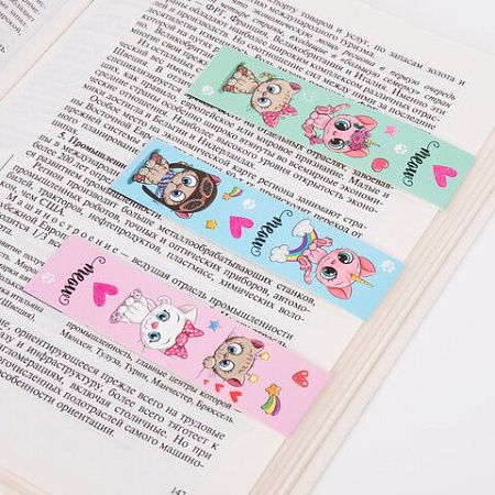Закладки для книг с магнитом MEOW CATS, набор 6 шт., блестки, 25x196 мм, ЮНЛАНДИЯ, 113442 