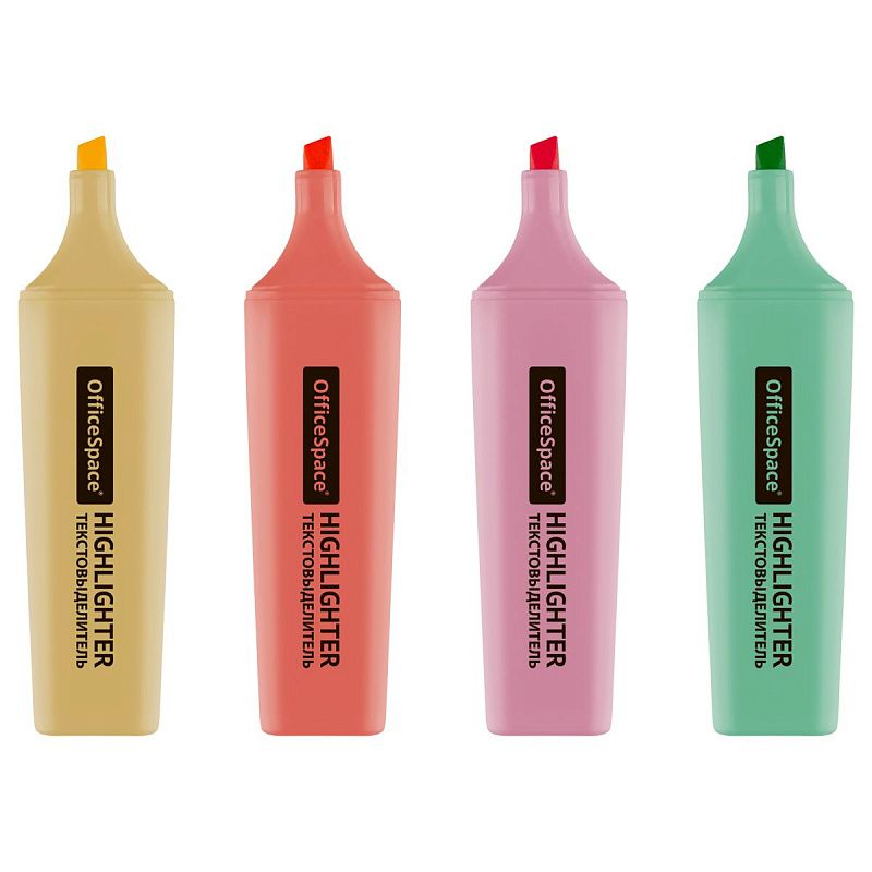 Набор текстовыделителей OfficeSpace 04цв., пастельные цвета, 1-5мм, европодвес 