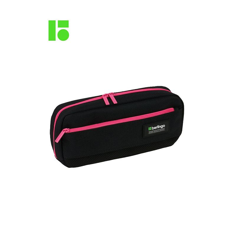 Пенал мягкий 1 отделение, 1 карман, 215*95*44 Berlingo "Black and pink", полиэстер, внутренний органайзер 