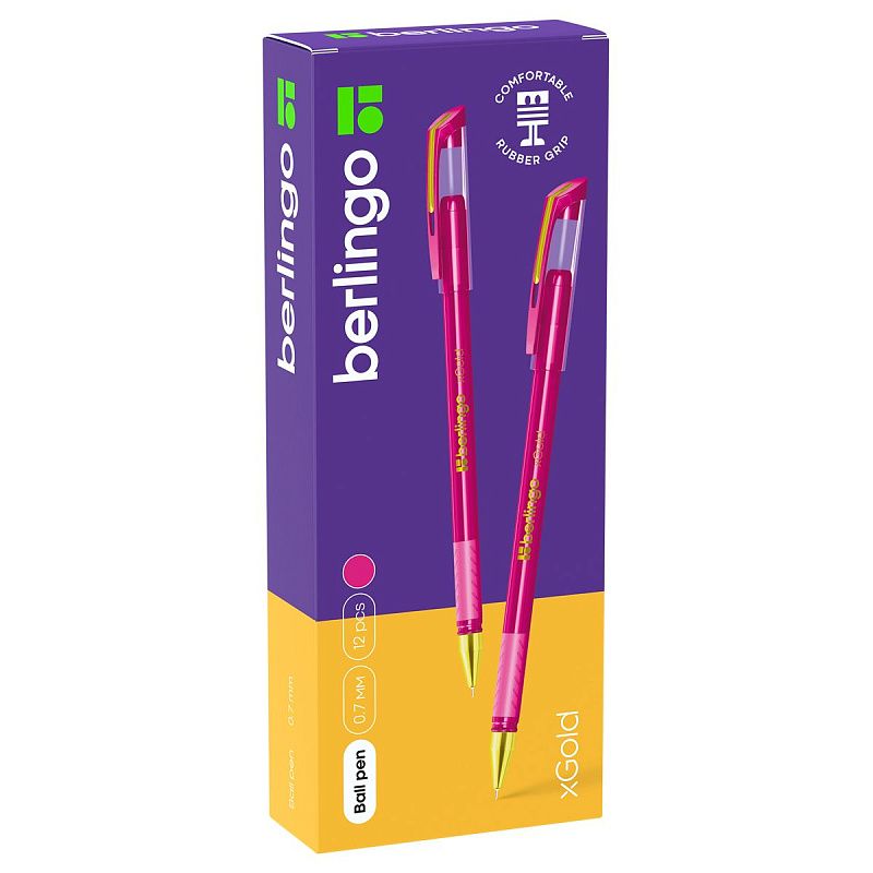 Ручка шариковая Berlingo "xGold" розовая, 0,7мм, игольчатый стержень, грип 