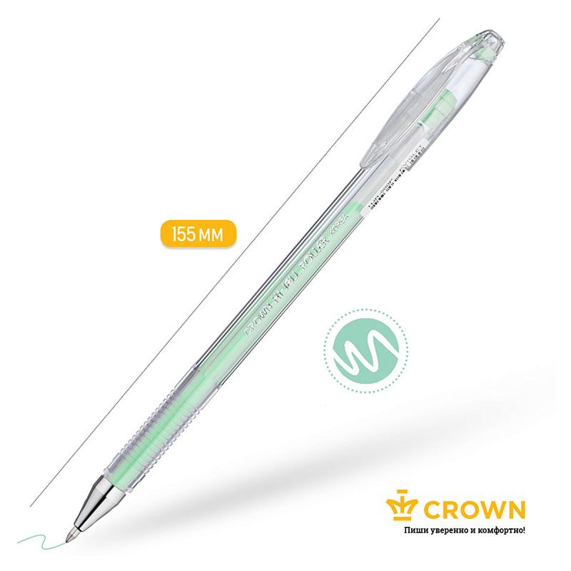 Ручка гелевая Crown "Hi-Jell Pastel" зеленая пастель, 0,8мм 