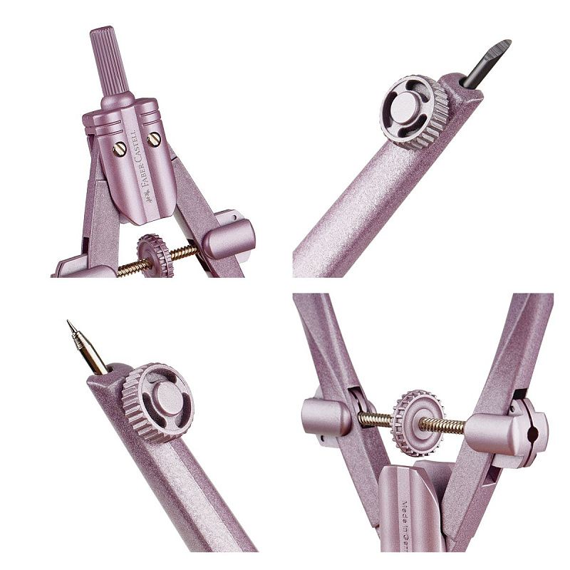 Циркуль Faber-Castell + грифели, пластиковый футляр,  цвет темно-синий., роз. золото 