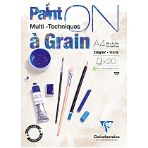 Скетчбук - альбом для смешанных техник 20л., А4 Clairefontaine "Paint ON with grain", на склейке, экстра-белый, 250г/м2