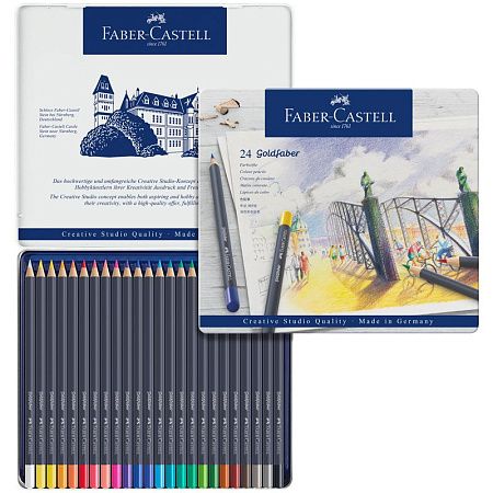 Карандаши цветные Faber-Castell "Goldfaber", 24цв., круглые, заточен., метал. коробка